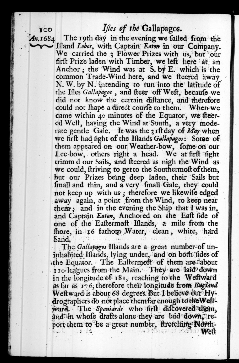 Page 100 screenshot of the book A New Voyage Round the World by William Dampier (1697 Edition).