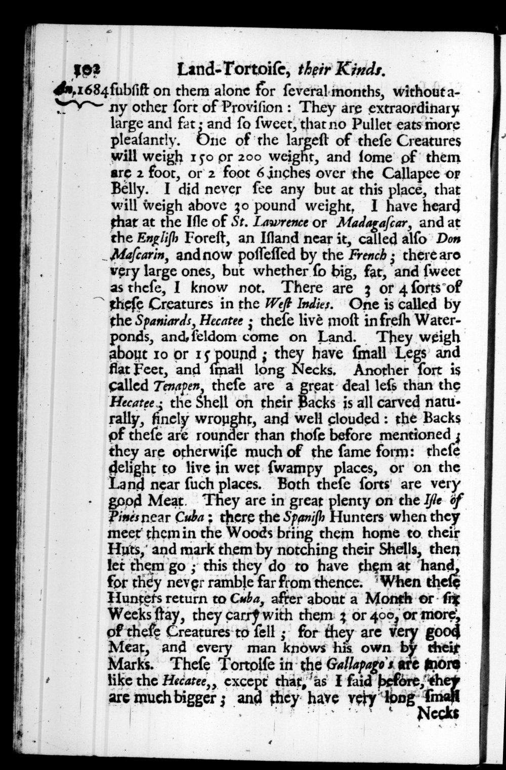 Page 102 screenshot of the book A New Voyage Round the World by William Dampier (1697 Edition).