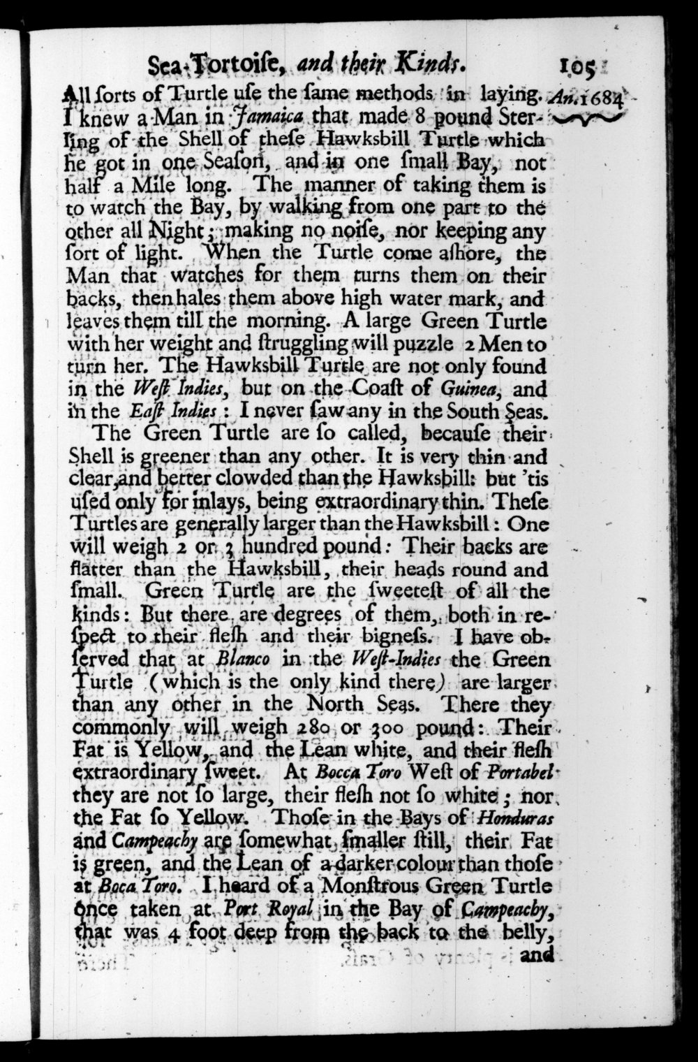 Page 105 screenshot of the book A New Voyage Round the World by William Dampier (1697 Edition).