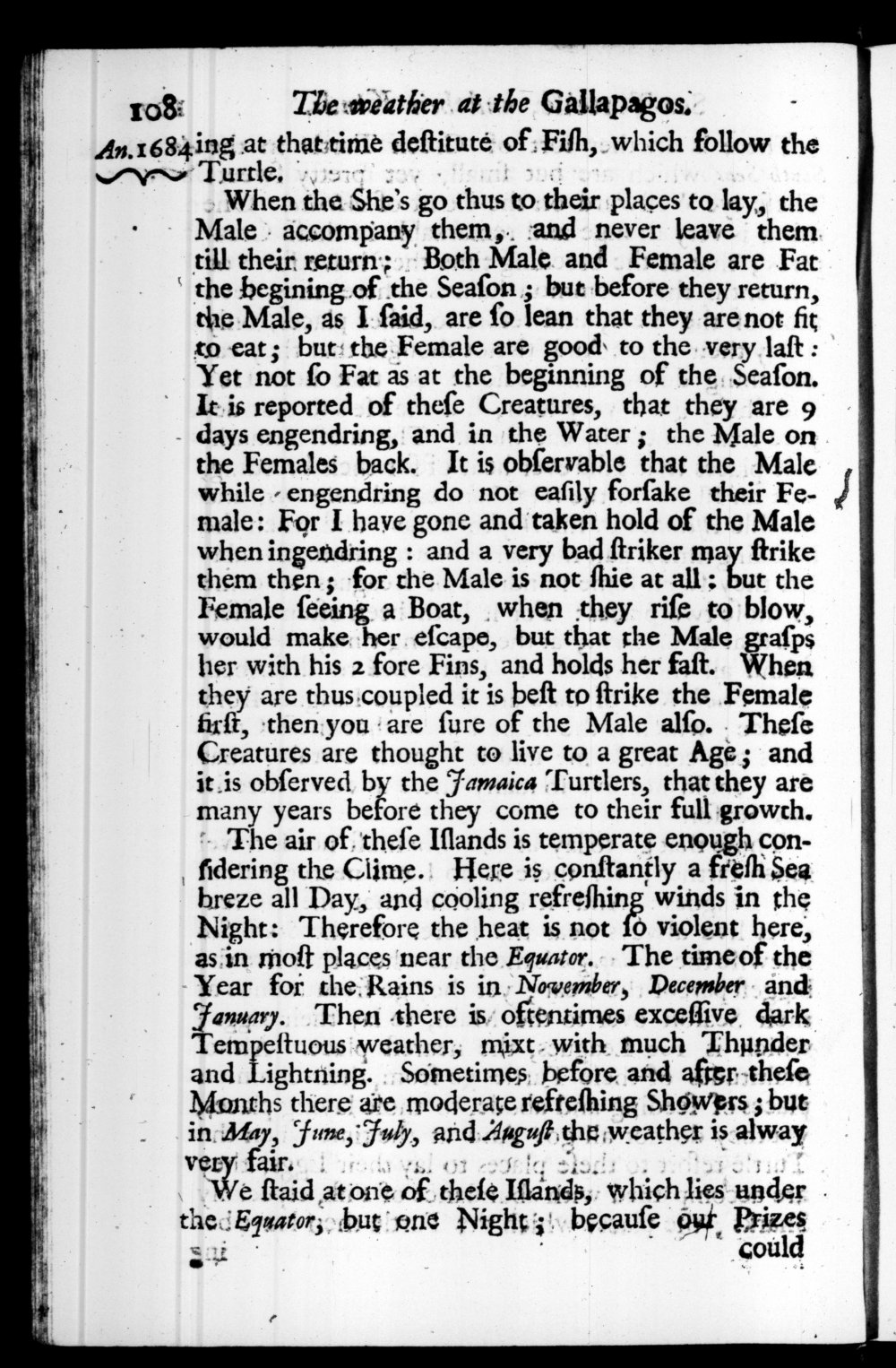 Page 108 screenshot of the book A New Voyage Round the World by William Dampier (1697 Edition).