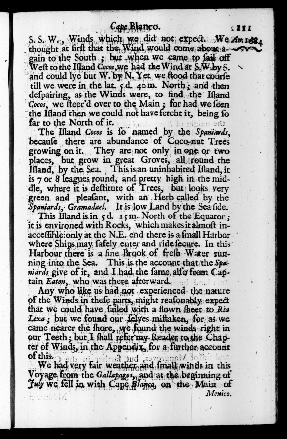 Page 111 screenshot of the book A New Voyage Round the World by William Dampier (1697 Edition).