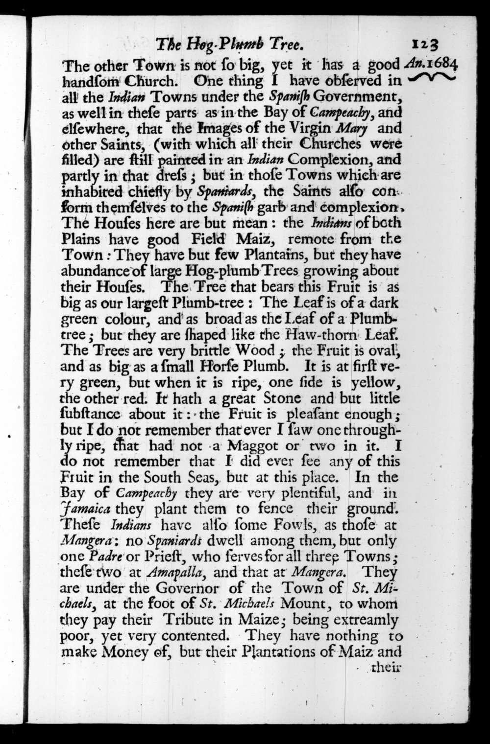 Page 123 screenshot of the book A New Voyage Round the World by William Dampier (1697 Edition).