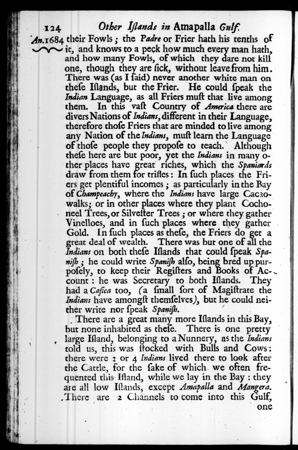 Page 124 screenshot of the book A New Voyage Round the World by William Dampier (1697 Edition).