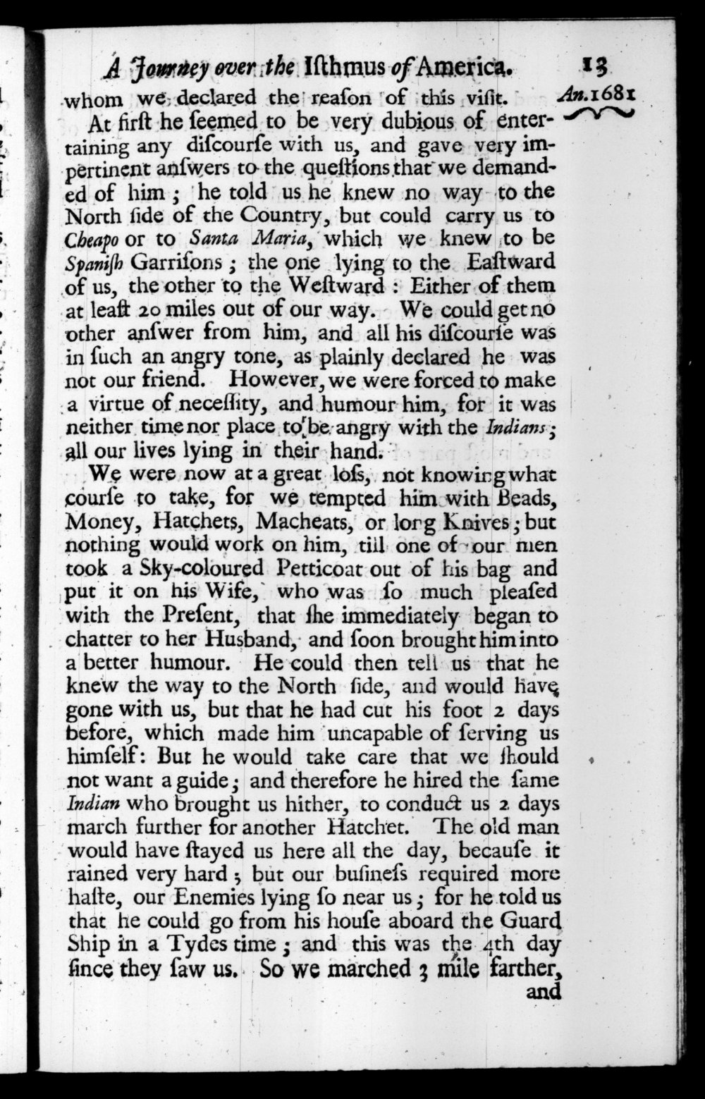 Page 13 screenshot of the book A New Voyage Round the World by William Dampier (1697 Edition).