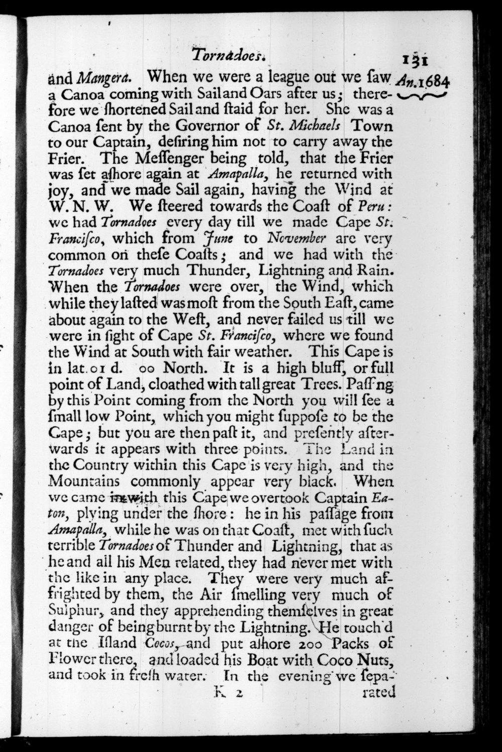 Page 131 screenshot of the book A New Voyage Round the World by William Dampier (1697 Edition).