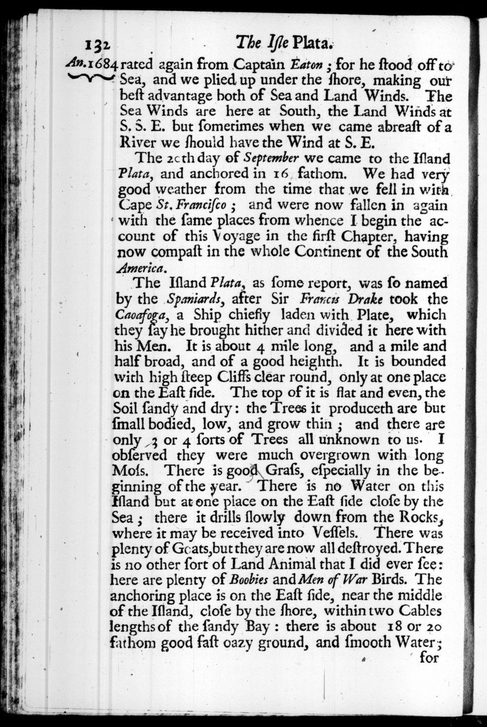 Page 132 screenshot of the book A New Voyage Round the World by William Dampier (1697 Edition).