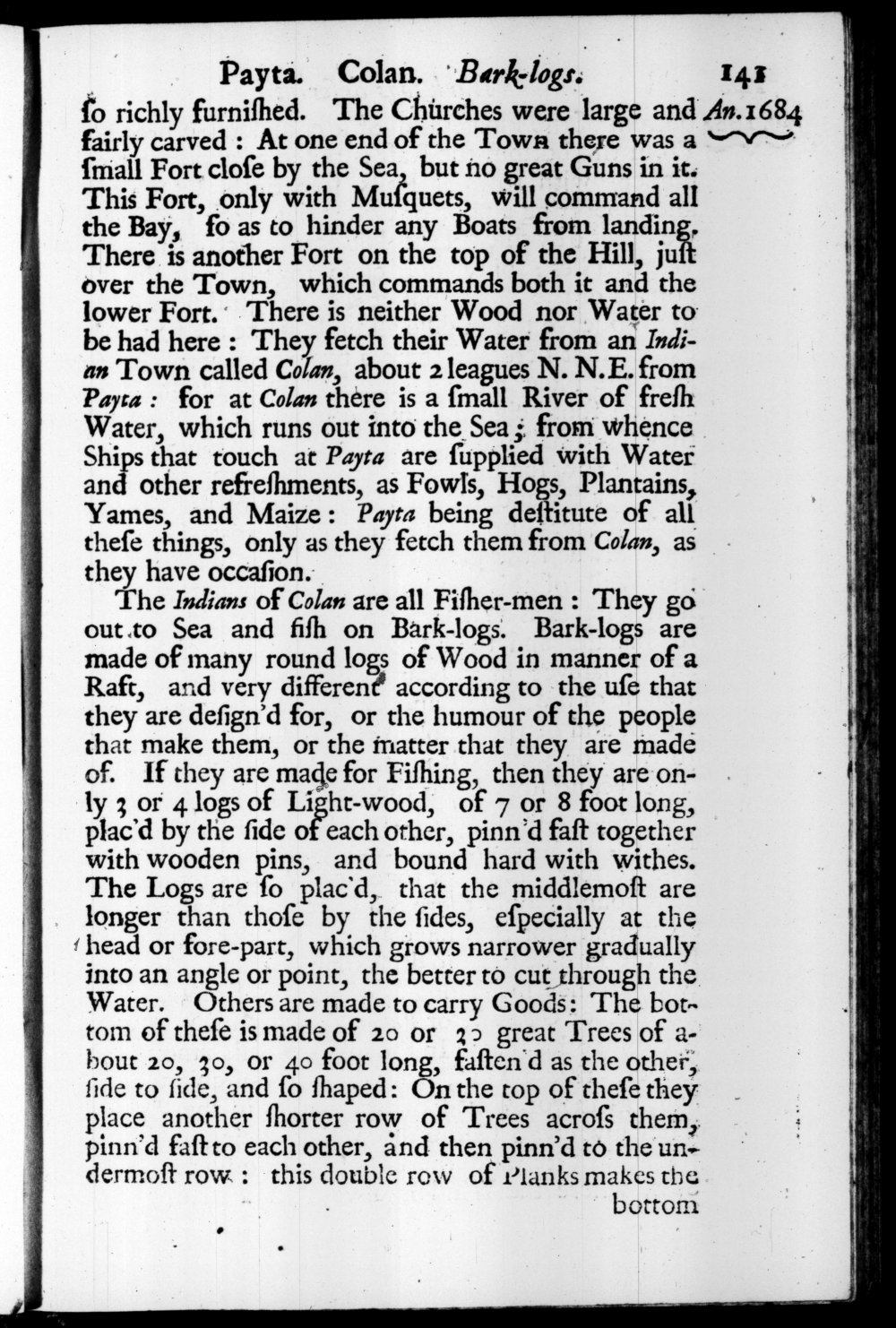 Page 141 screenshot of the book A New Voyage Round the World by William Dampier (1697 Edition).