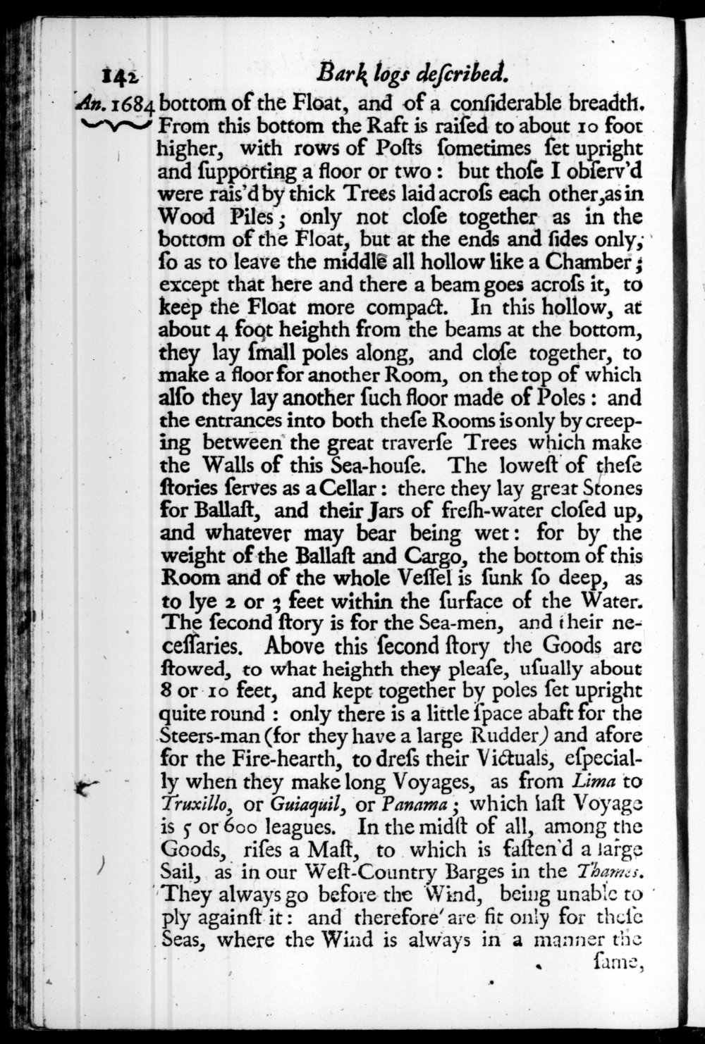 Page 142 screenshot of the book A New Voyage Round the World by William Dampier (1697 Edition).