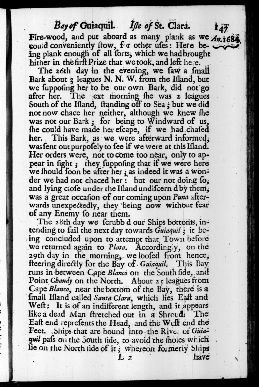Page 147 screenshot of the book A New Voyage Round the World by William Dampier (1697 Edition).