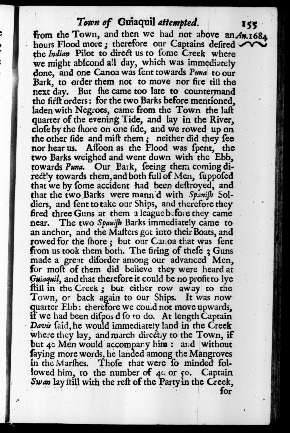 Page 155 screenshot of the book A New Voyage Round the World by William Dampier (1697 Edition).