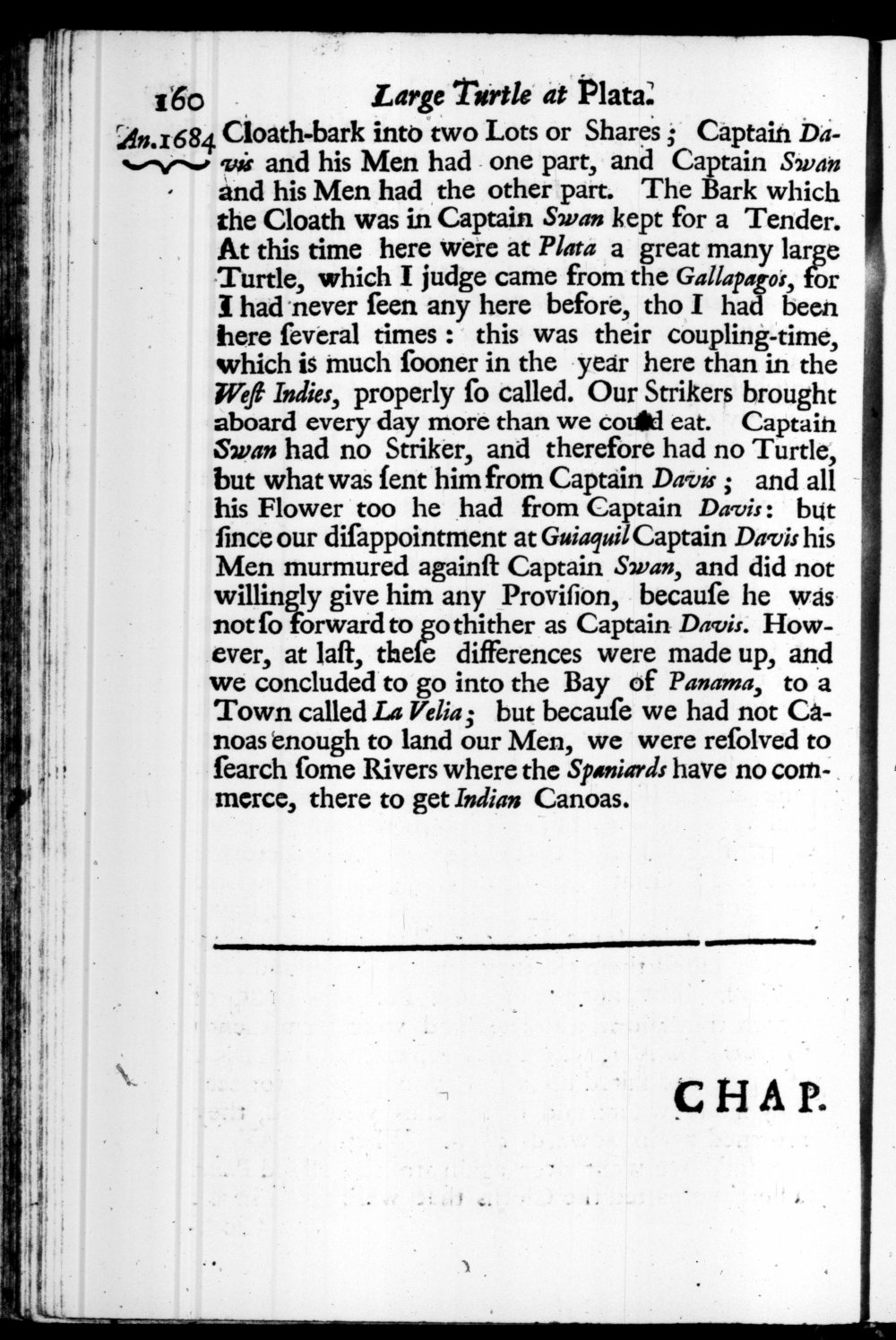 Page 160 screenshot of the book A New Voyage Round the World by William Dampier (1697 Edition).