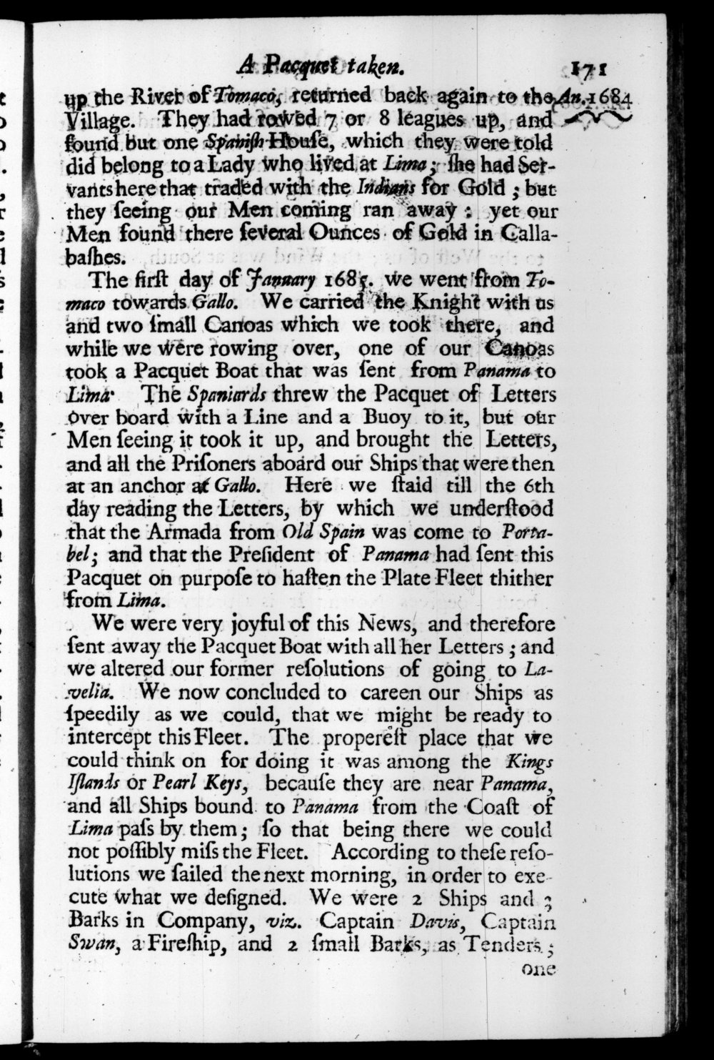 Page 171 screenshot of the book A New Voyage Round the World by William Dampier (1697 Edition).