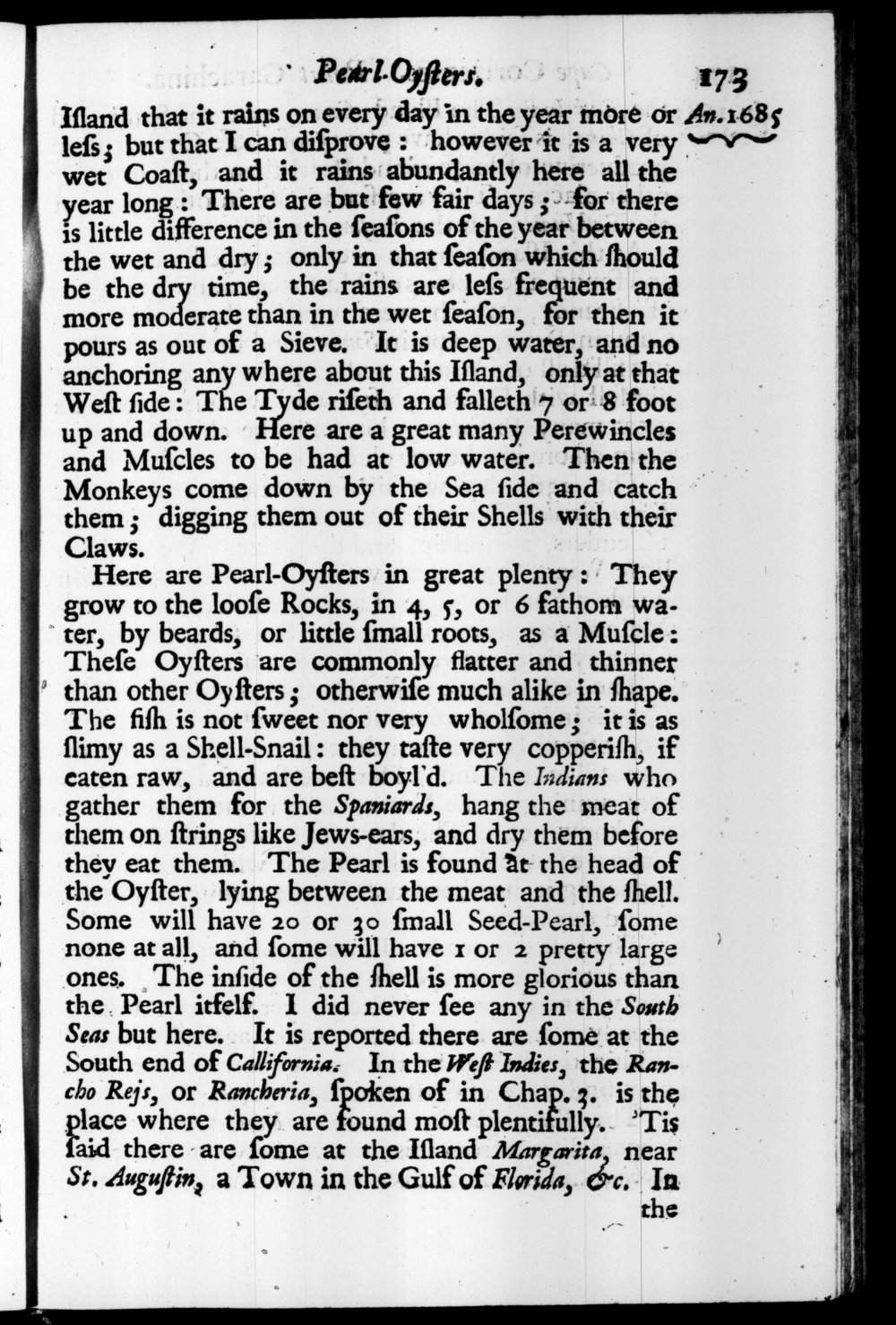 Page 173 screenshot of the book A New Voyage Round the World by William Dampier (1697 Edition).