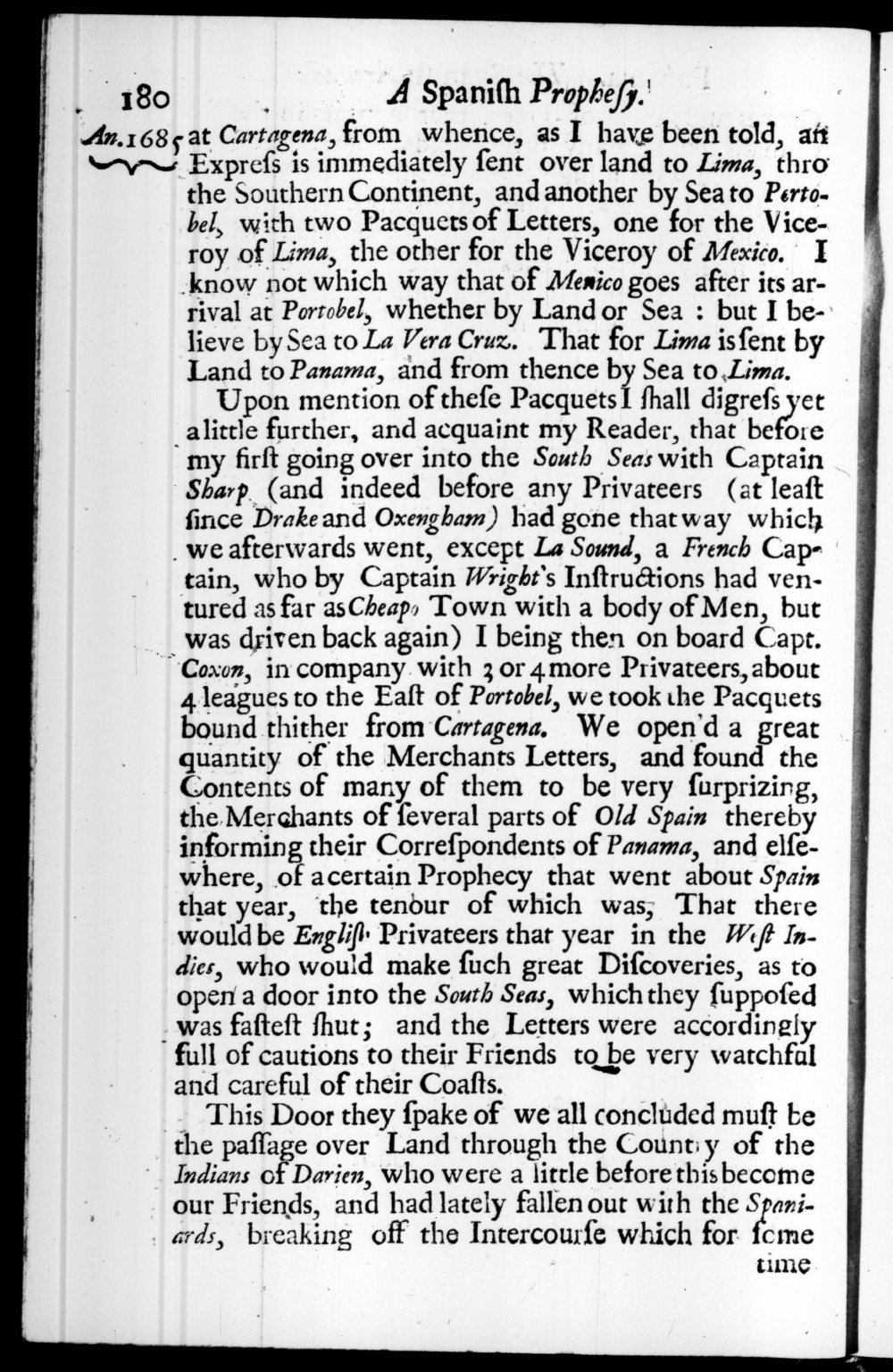 Page 180 screenshot of the book A New Voyage Round the World by William Dampier (1697 Edition).