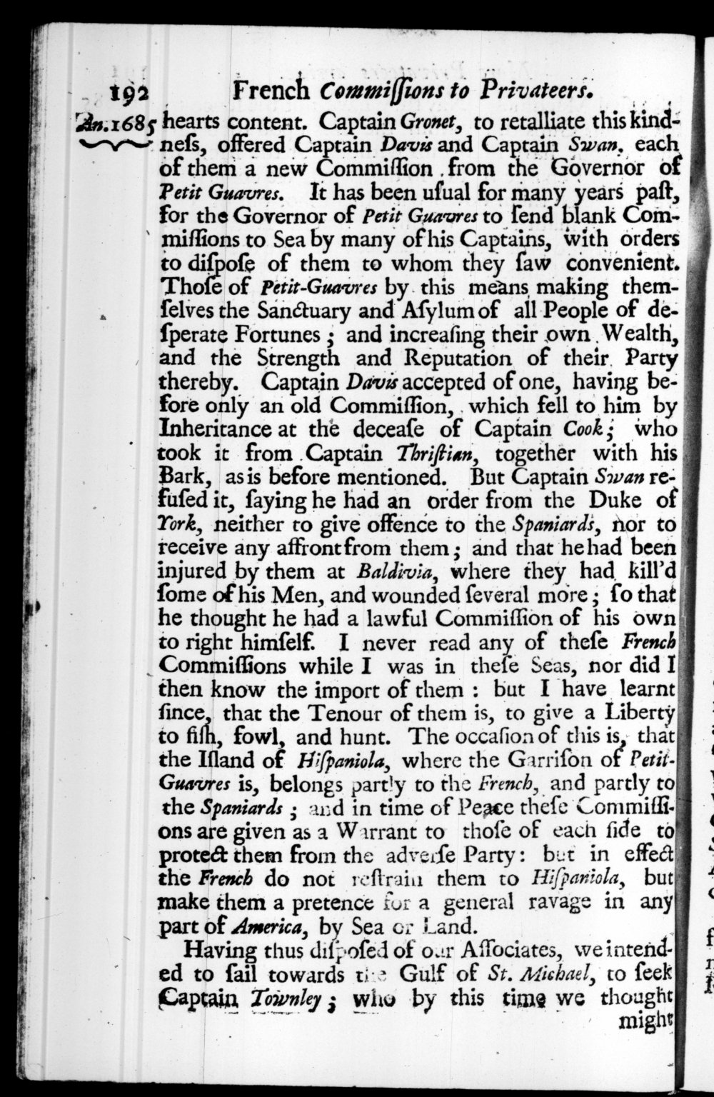 Page 192 screenshot of the book A New Voyage Round the World by William Dampier (1697 Edition).