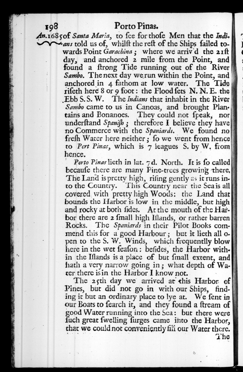 Page 198 screenshot of the book A New Voyage Round the World by William Dampier (1697 Edition).