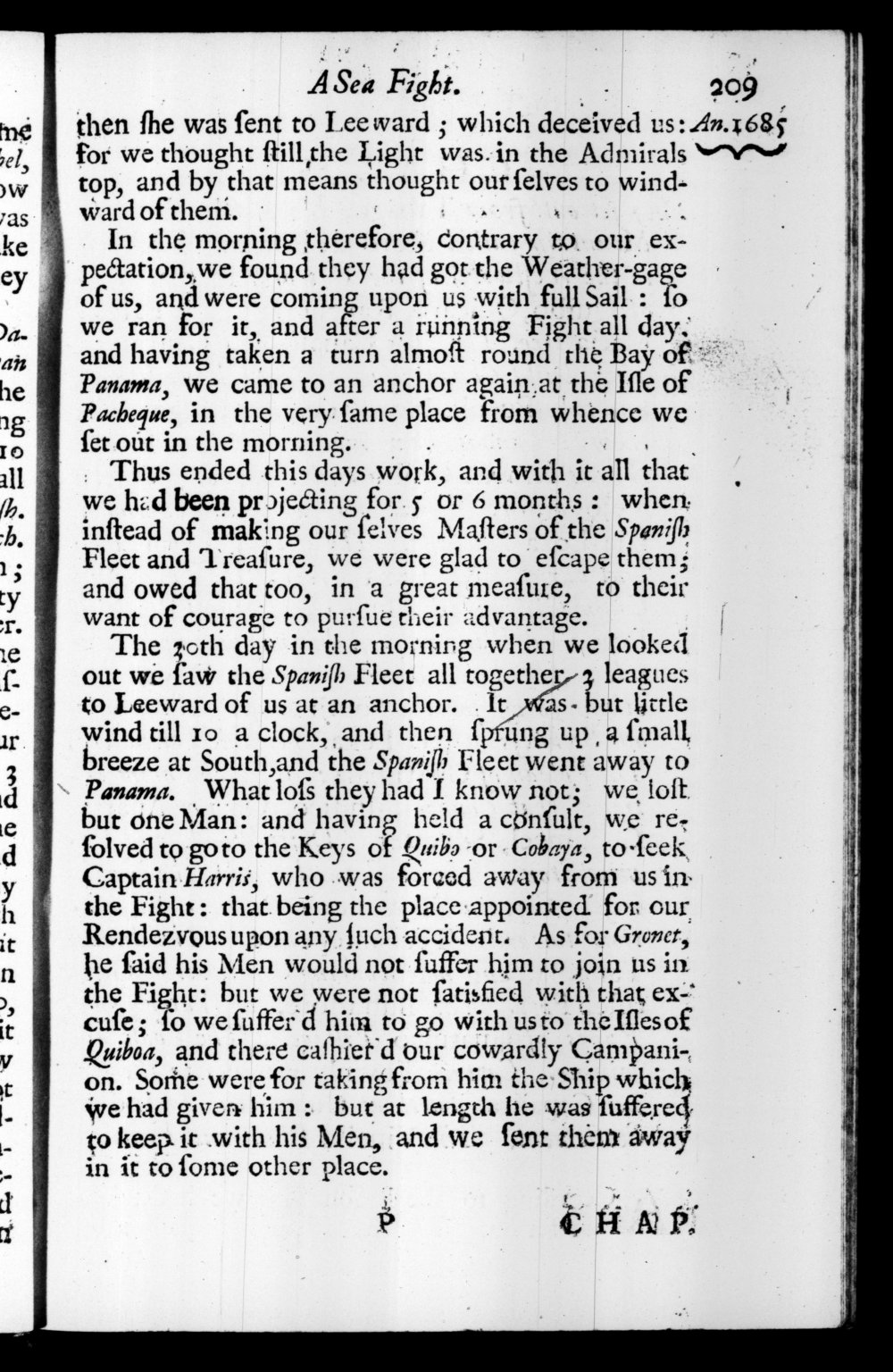Page 209 screenshot of the book A New Voyage Round the World by William Dampier (1697 Edition).