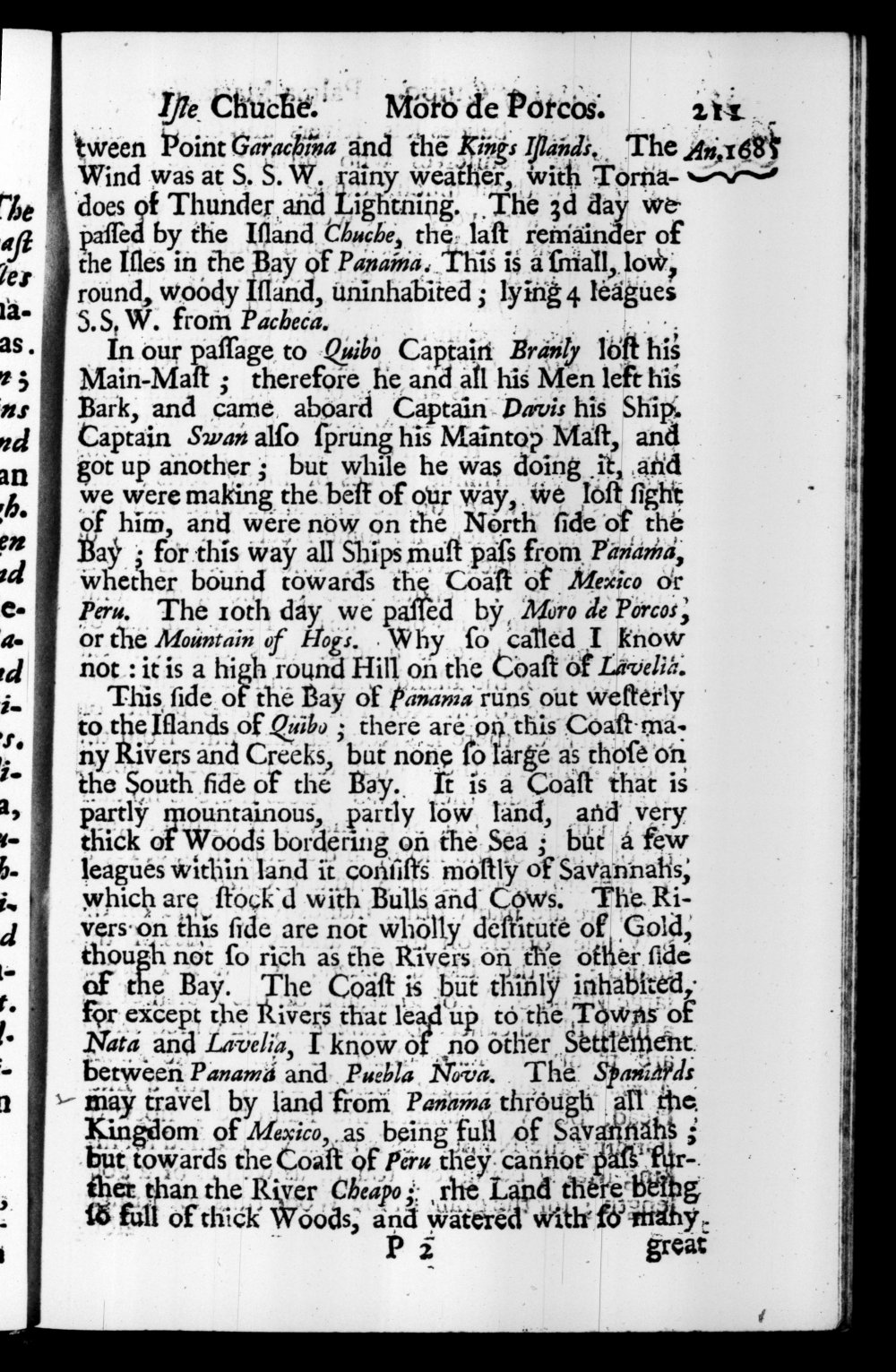 Page 211 screenshot of the book A New Voyage Round the World by William Dampier (1697 Edition).
