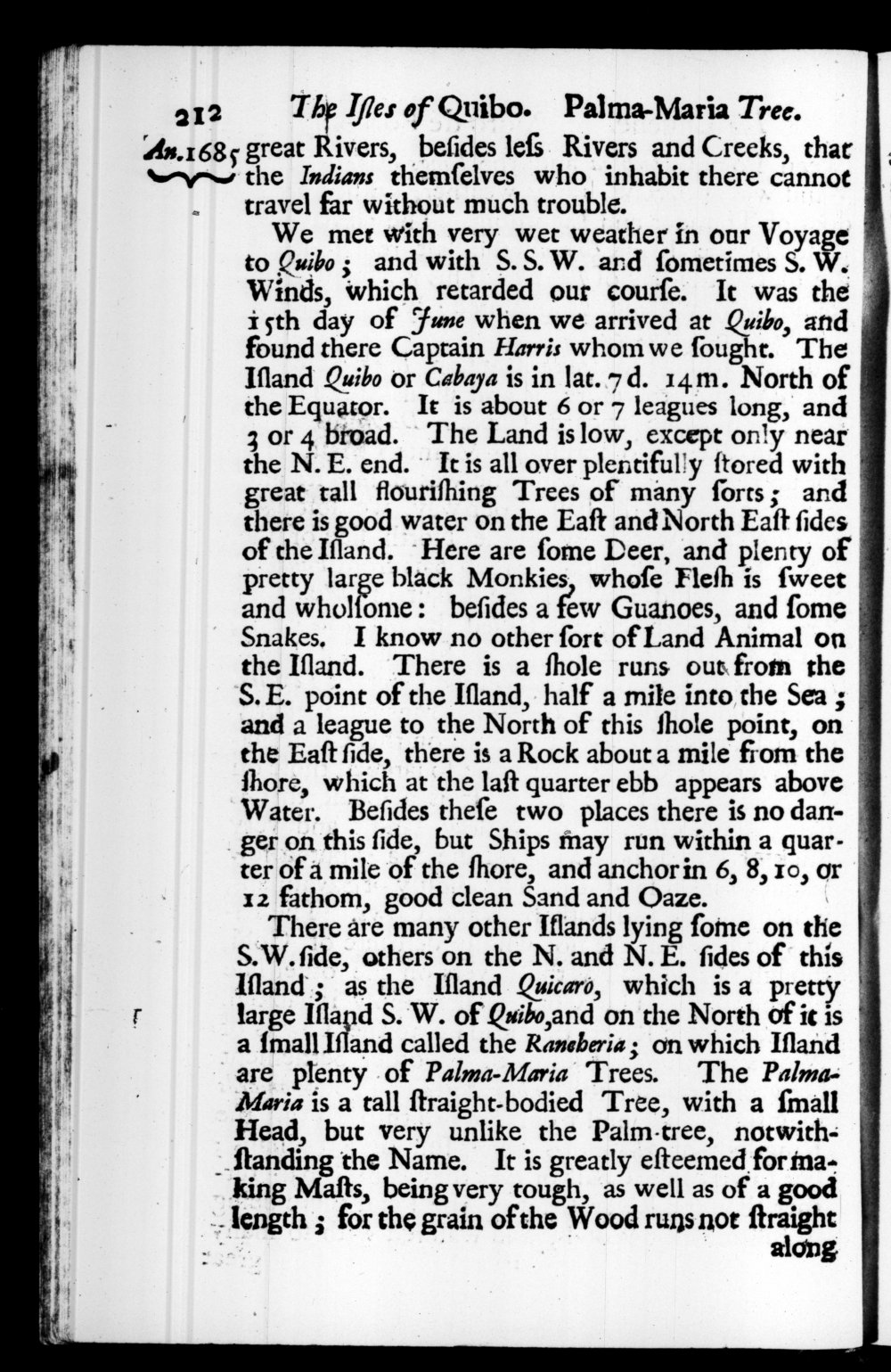 Page 212 screenshot of the book A New Voyage Round the World by William Dampier (1697 Edition).