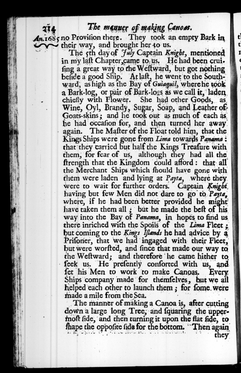 Page 214 screenshot of the book A New Voyage Round the World by William Dampier (1697 Edition).