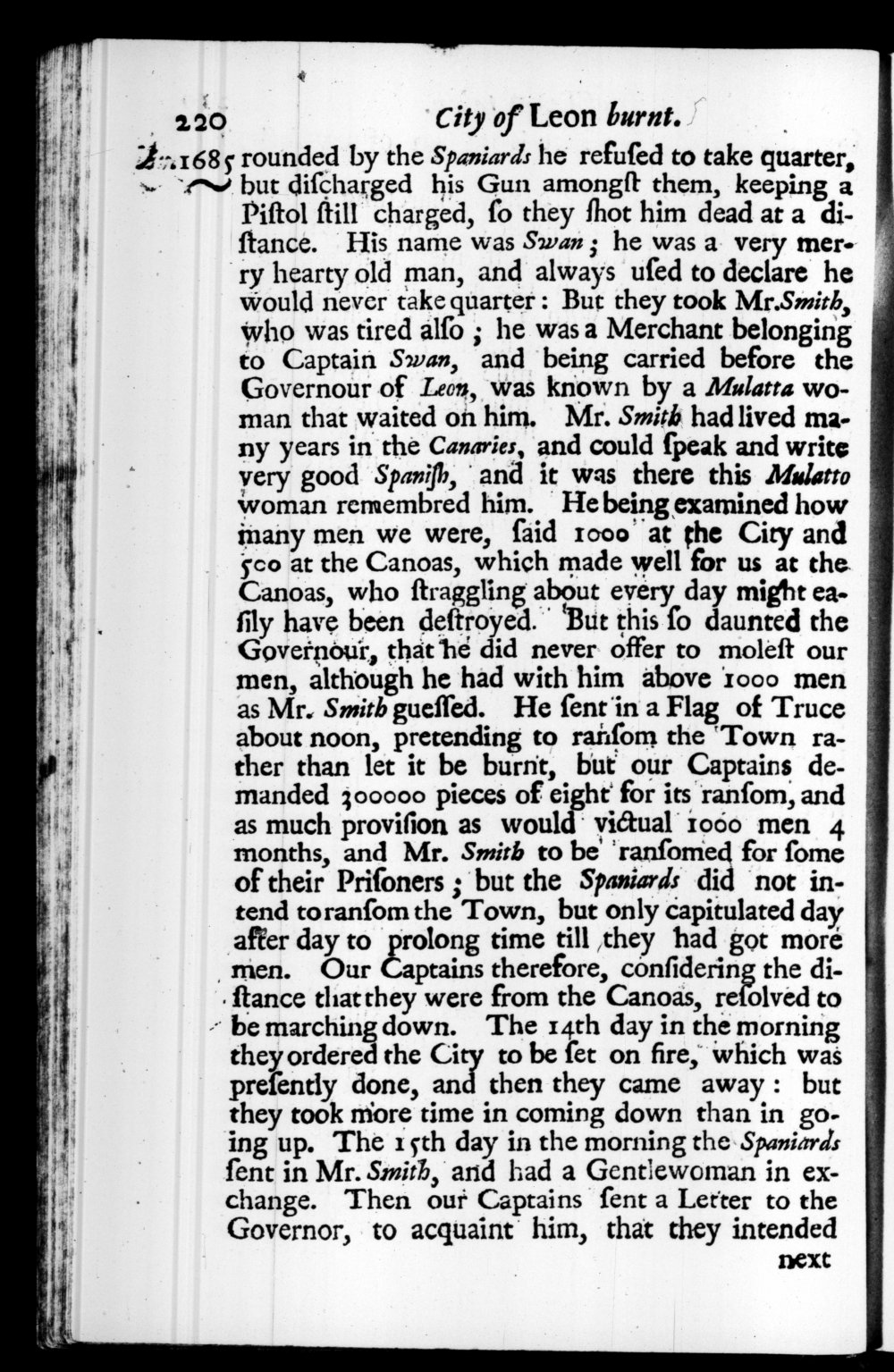 Page 220 screenshot of the book A New Voyage Round the World by William Dampier (1697 Edition).