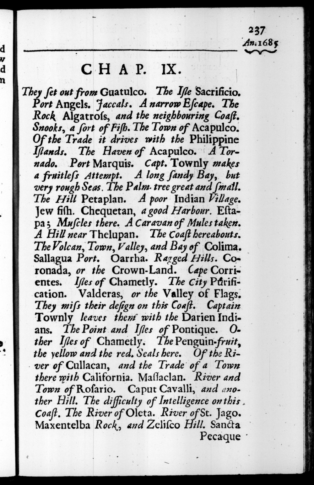Page 237 screenshot of the book A New Voyage Round the World by William Dampier (1697 Edition).
