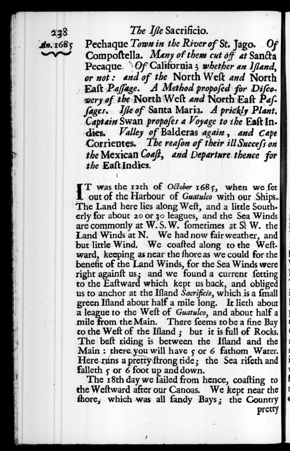 Page 238 screenshot of the book A New Voyage Round the World by William Dampier (1697 Edition).