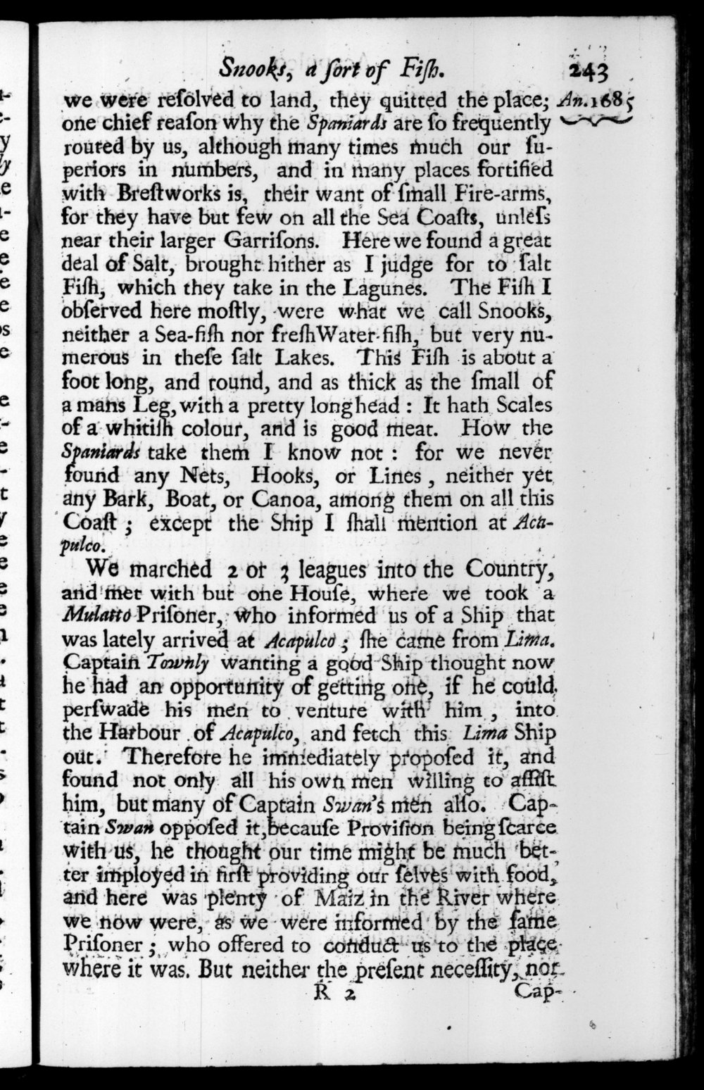 Page 243 screenshot of the book A New Voyage Round the World by William Dampier (1697 Edition).