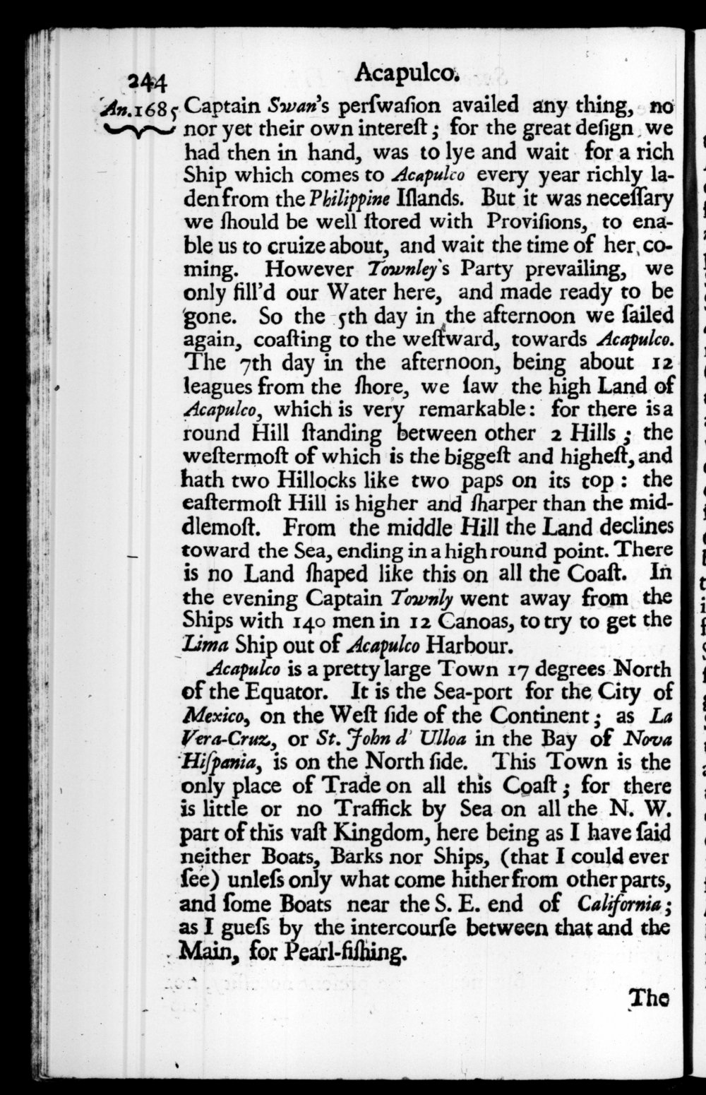 Page 244 screenshot of the book A New Voyage Round the World by William Dampier (1697 Edition).