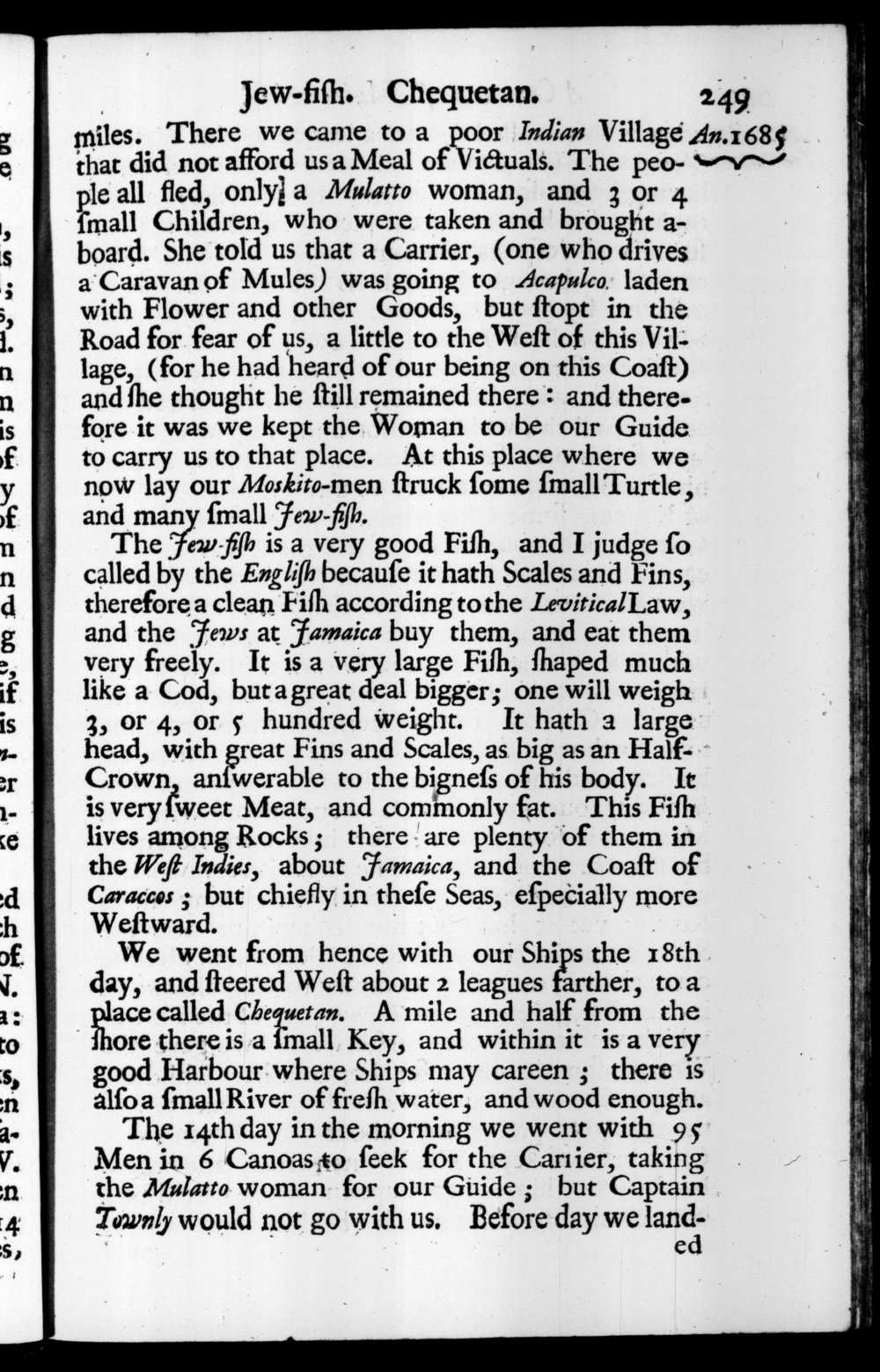Page 249 screenshot of the book A New Voyage Round the World by William Dampier (1697 Edition).