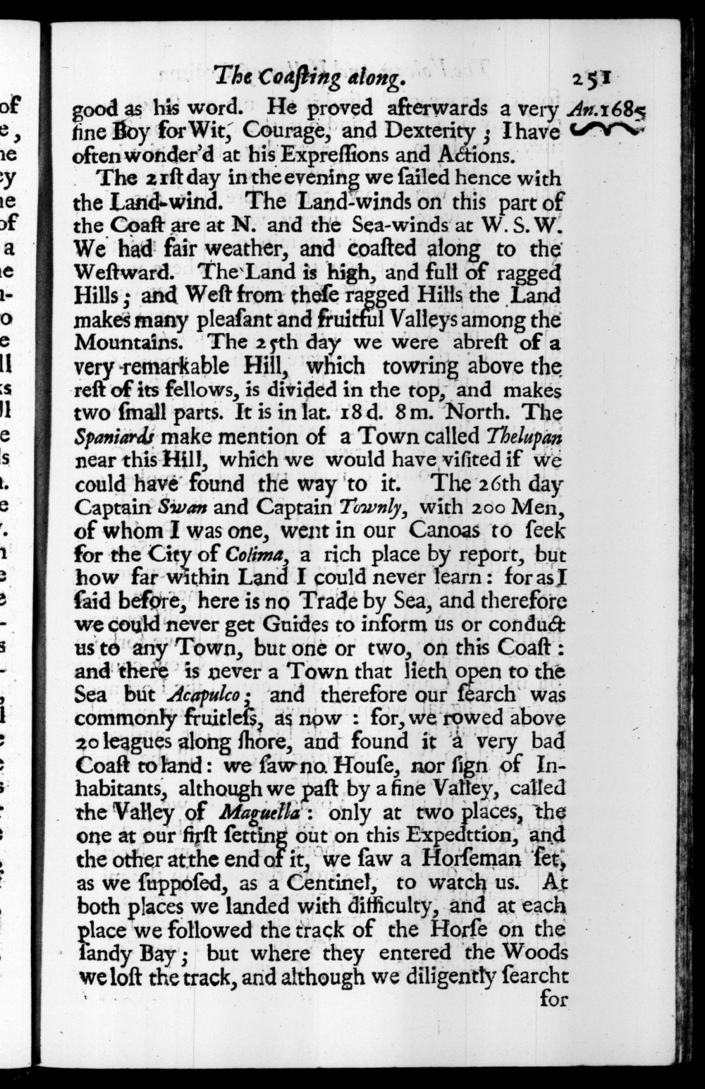 Page 251 screenshot of the book A New Voyage Round the World by William Dampier (1697 Edition).