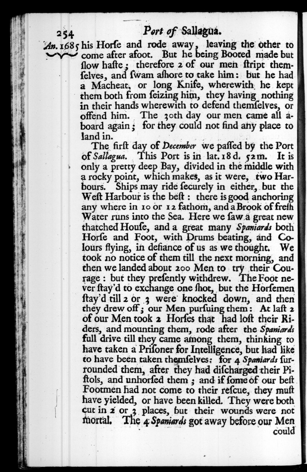 Page 254 screenshot of the book A New Voyage Round the World by William Dampier (1697 Edition).