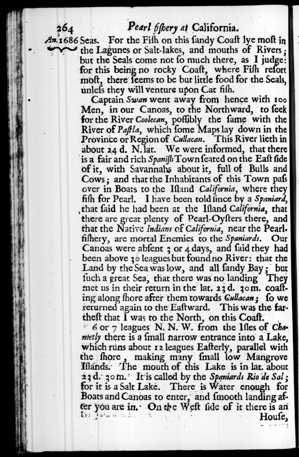 Page 264 screenshot of the book A New Voyage Round the World by William Dampier (1697 Edition).