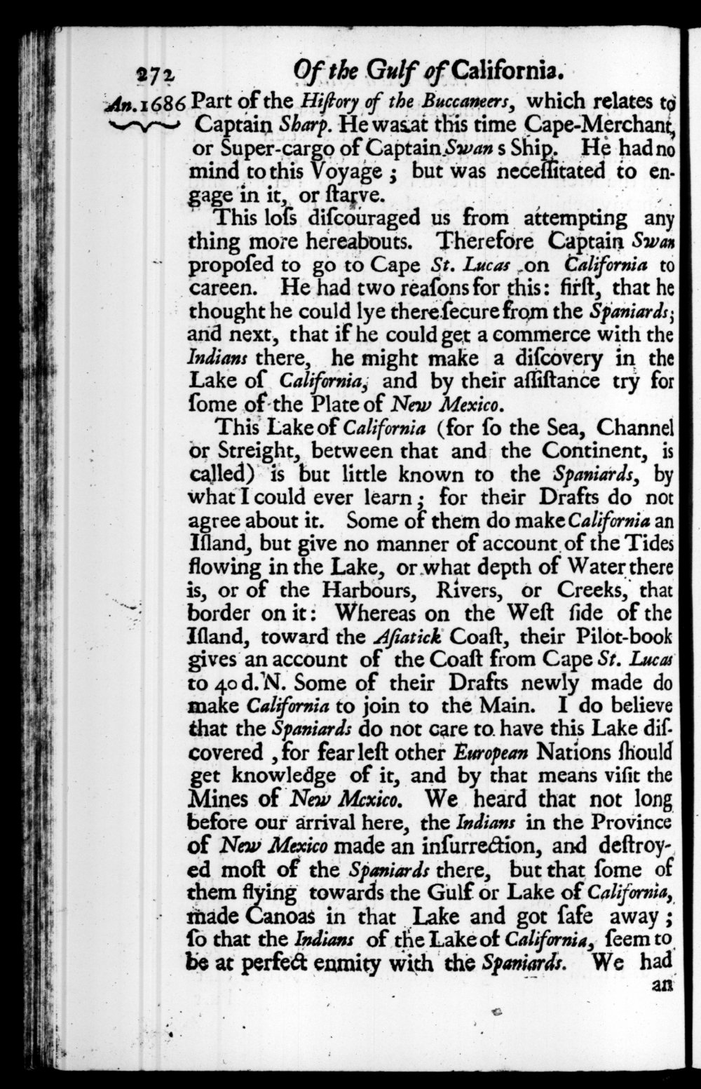 Page 272 screenshot of the book A New Voyage Round the World by William Dampier (1697 Edition).