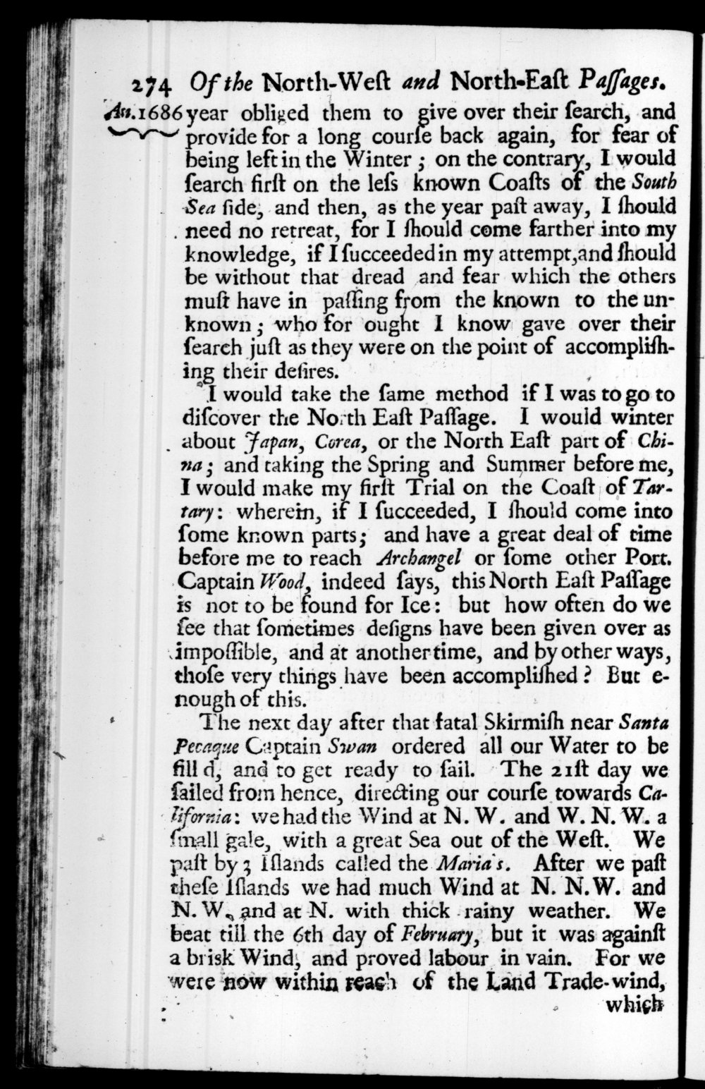 Page 274 screenshot of the book A New Voyage Round the World by William Dampier (1697 Edition).
