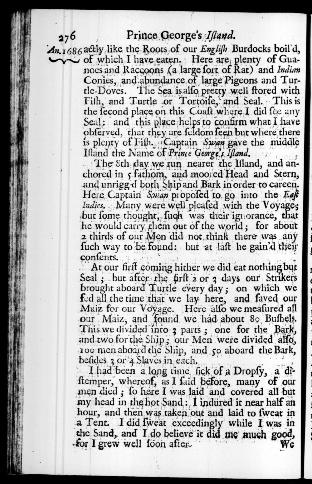 Page 276 screenshot of the book A New Voyage Round the World by William Dampier (1697 Edition).