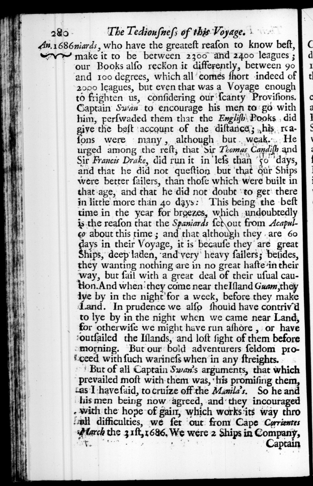 Page 280 screenshot of the book A New Voyage Round the World by William Dampier (1697 Edition).