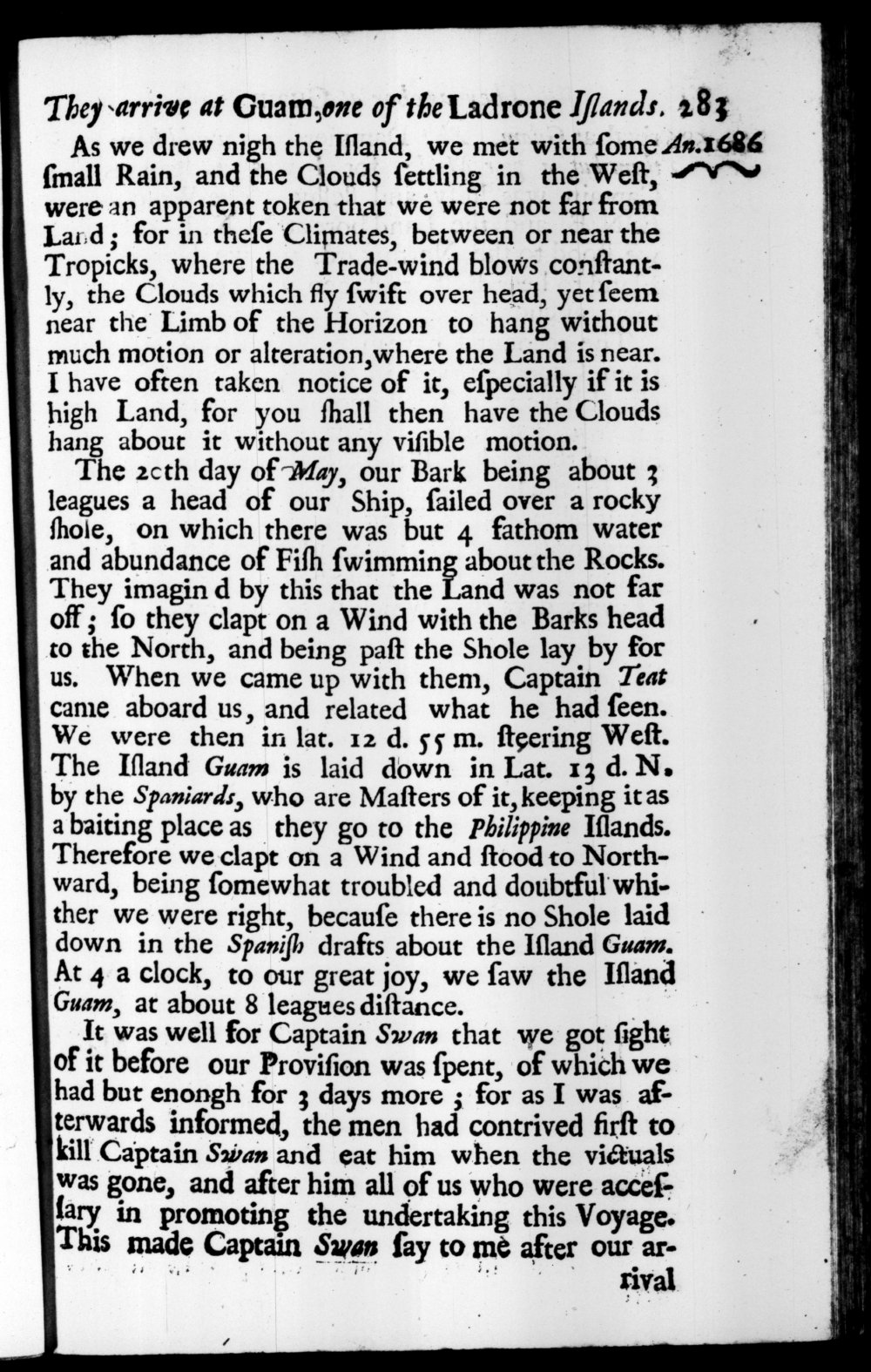 Page 283 screenshot of the book A New Voyage Round the World by William Dampier (1697 Edition).