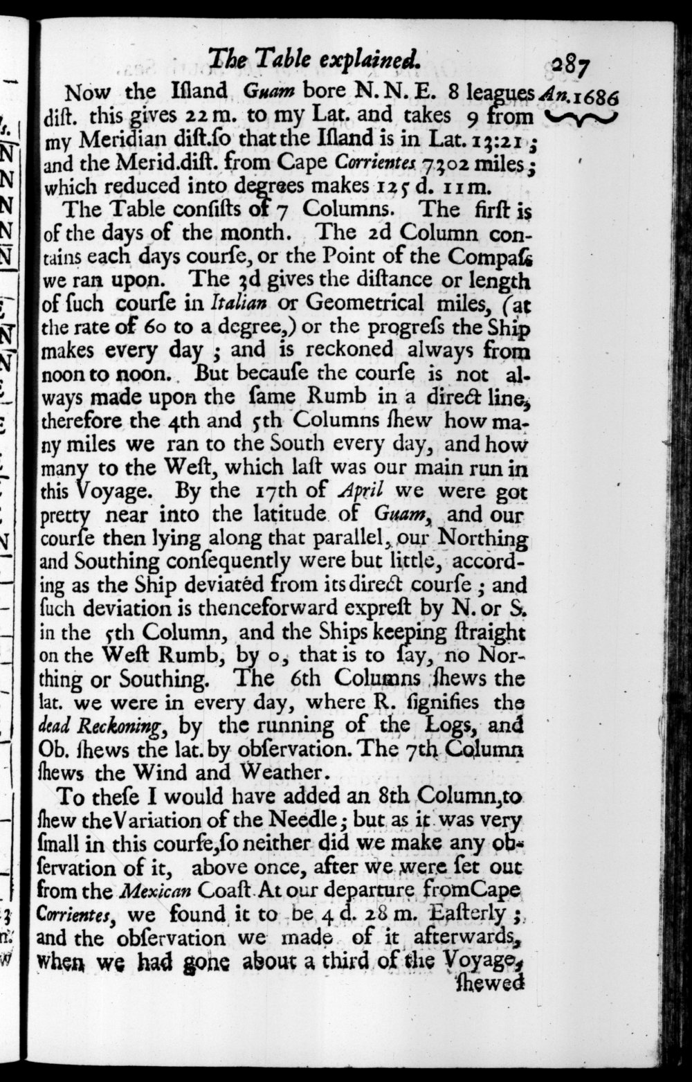 Page 287 screenshot of the book A New Voyage Round the World by William Dampier (1697 Edition).