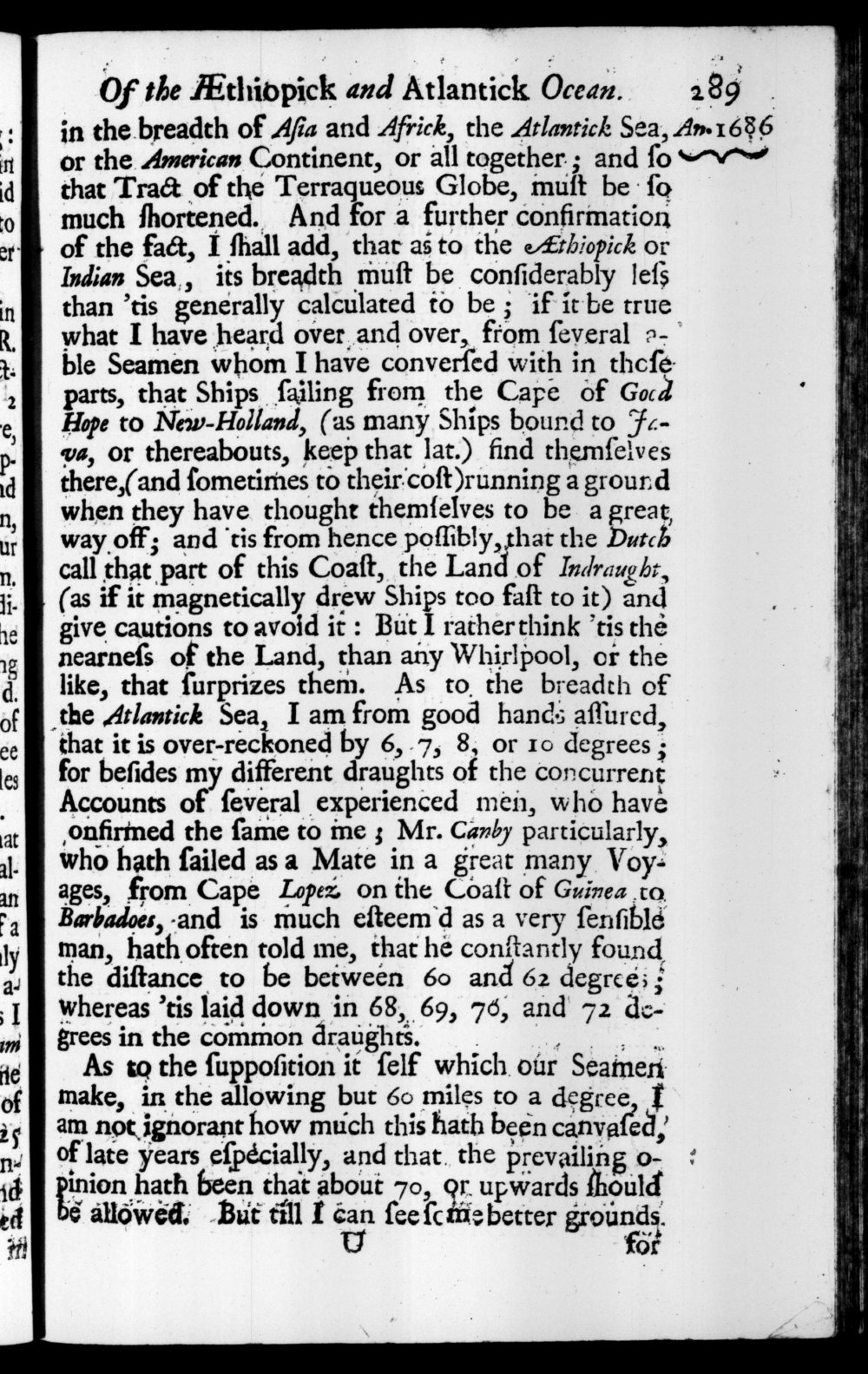 Page 289 screenshot of the book A New Voyage Round the World by William Dampier (1697 Edition).