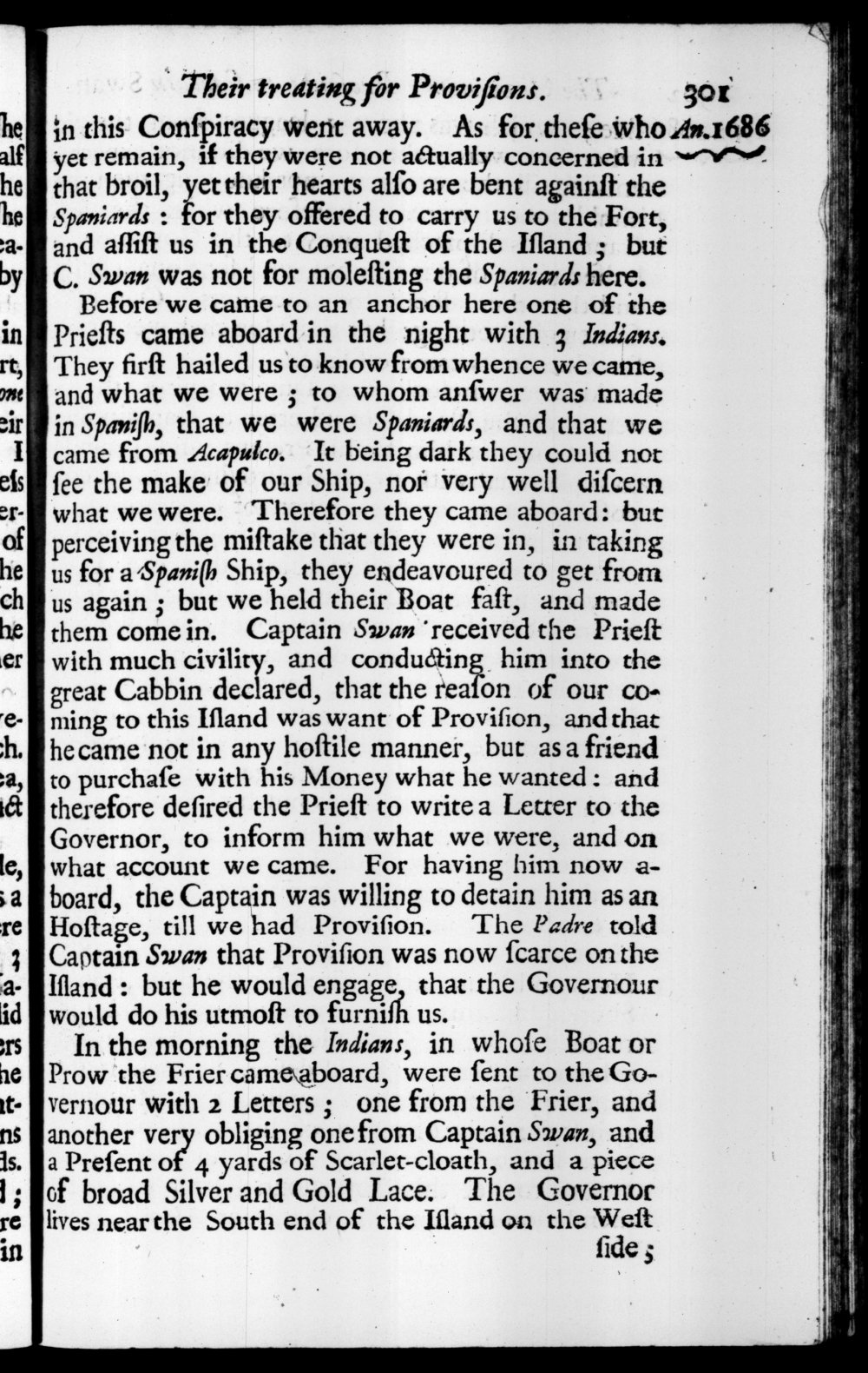 Page 301 screenshot of the book A New Voyage Round the World by William Dampier (1697 Edition).