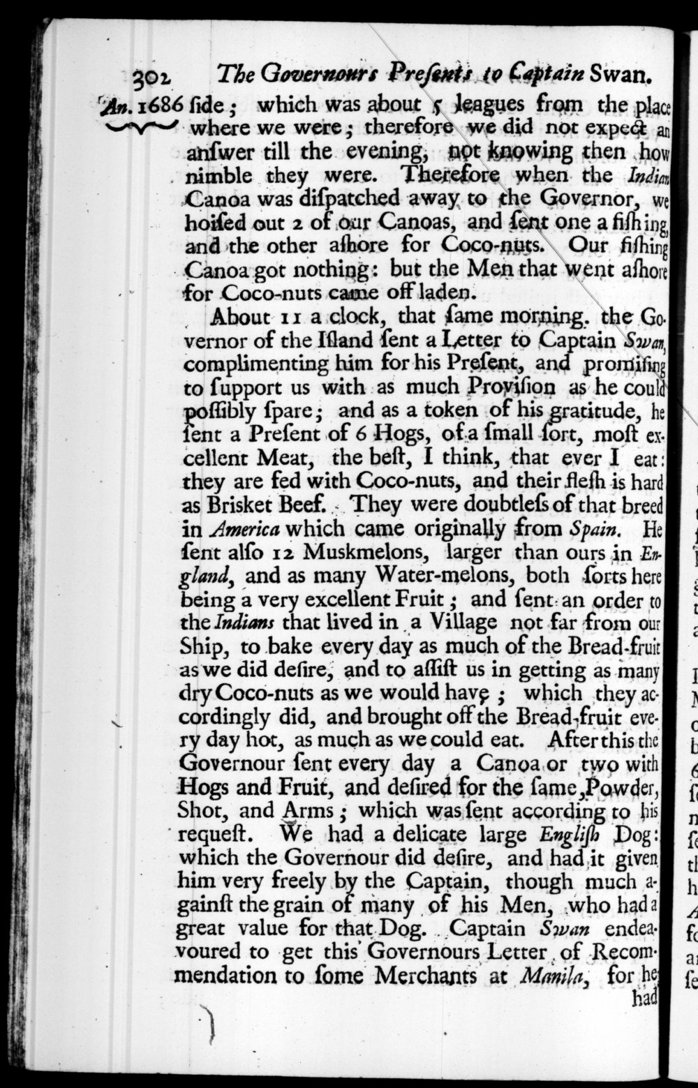 Page 302 screenshot of the book A New Voyage Round the World by William Dampier (1697 Edition).