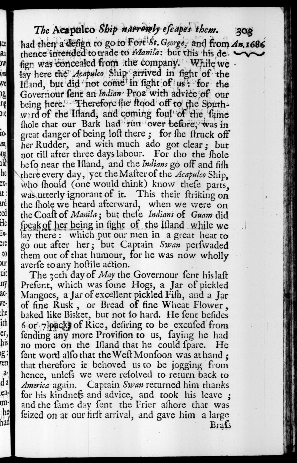 Page 303 screenshot of the book A New Voyage Round the World by William Dampier (1697 Edition).