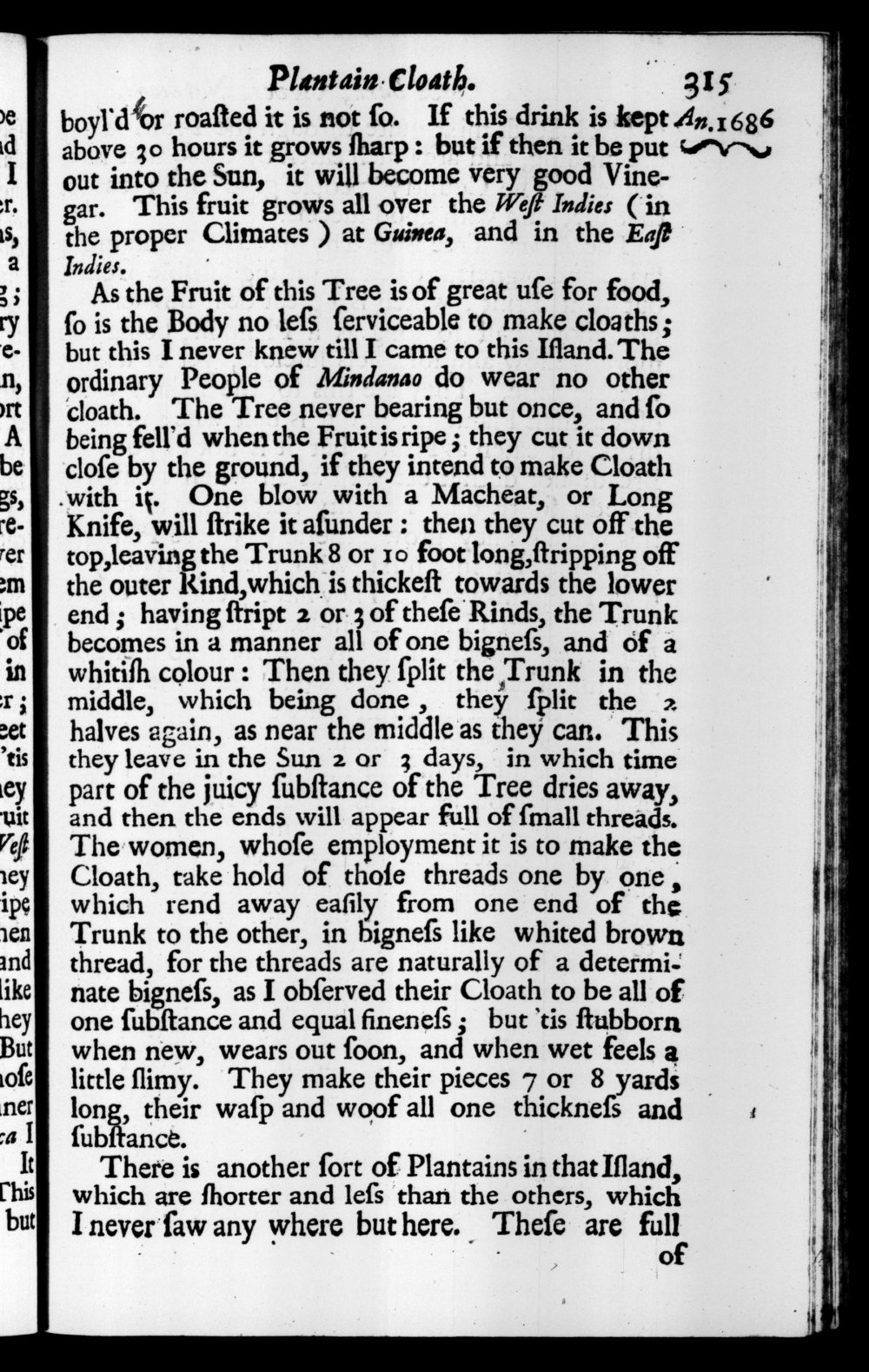 Page 315 screenshot of the book A New Voyage Round the World by William Dampier (1697 Edition).