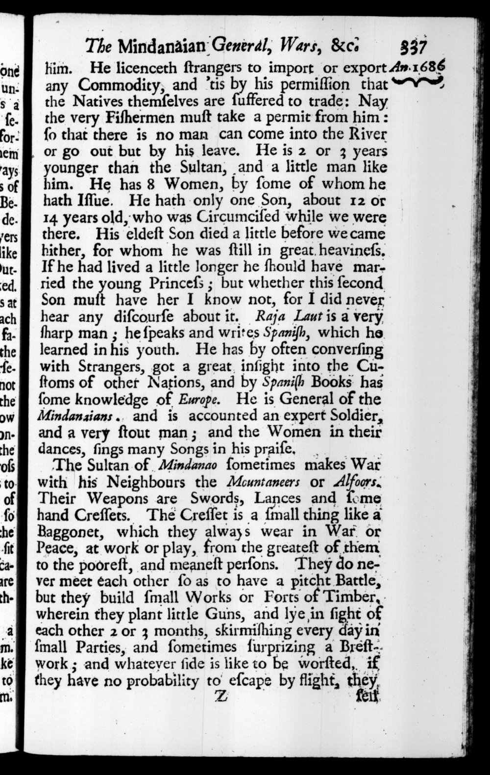 Page 337 screenshot of the book A New Voyage Round the World by William Dampier (1697 Edition).