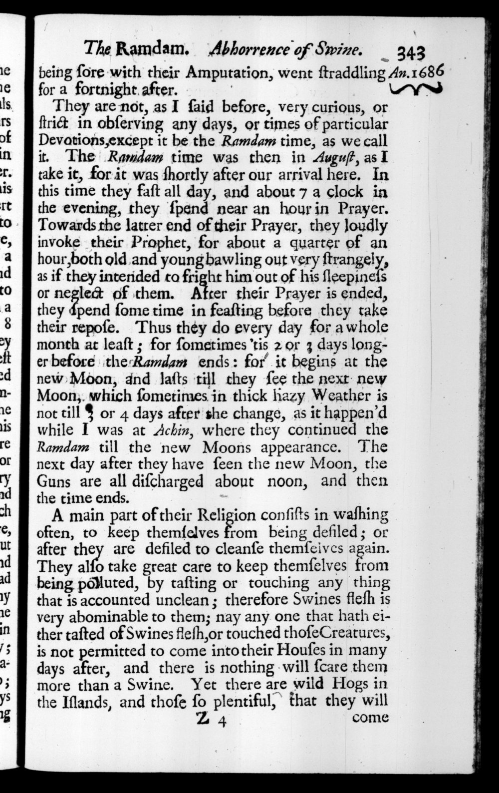 Page 343 screenshot of the book A New Voyage Round the World by William Dampier (1697 Edition).
