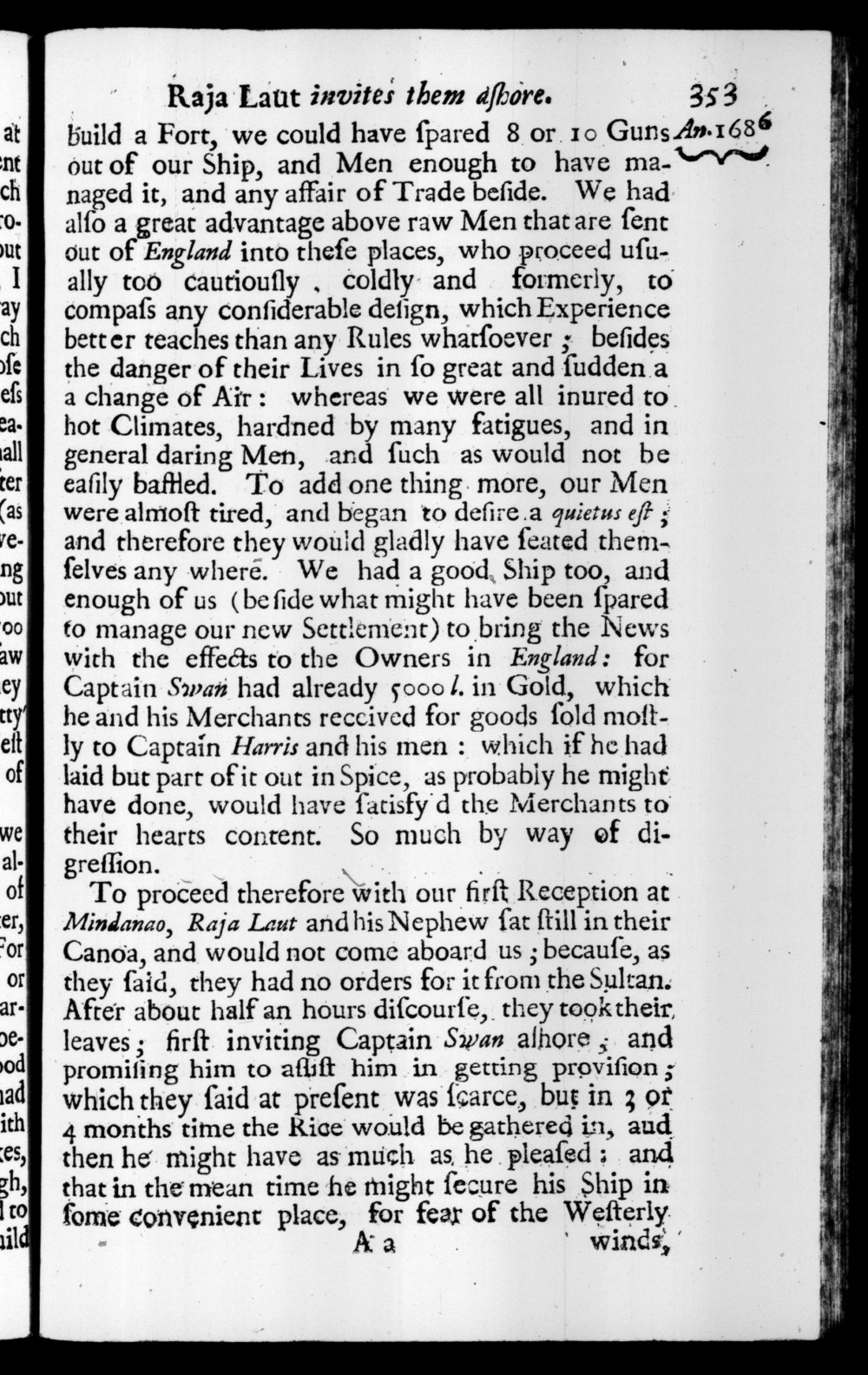 Page 353 screenshot of the book A New Voyage Round the World by William Dampier (1697 Edition).