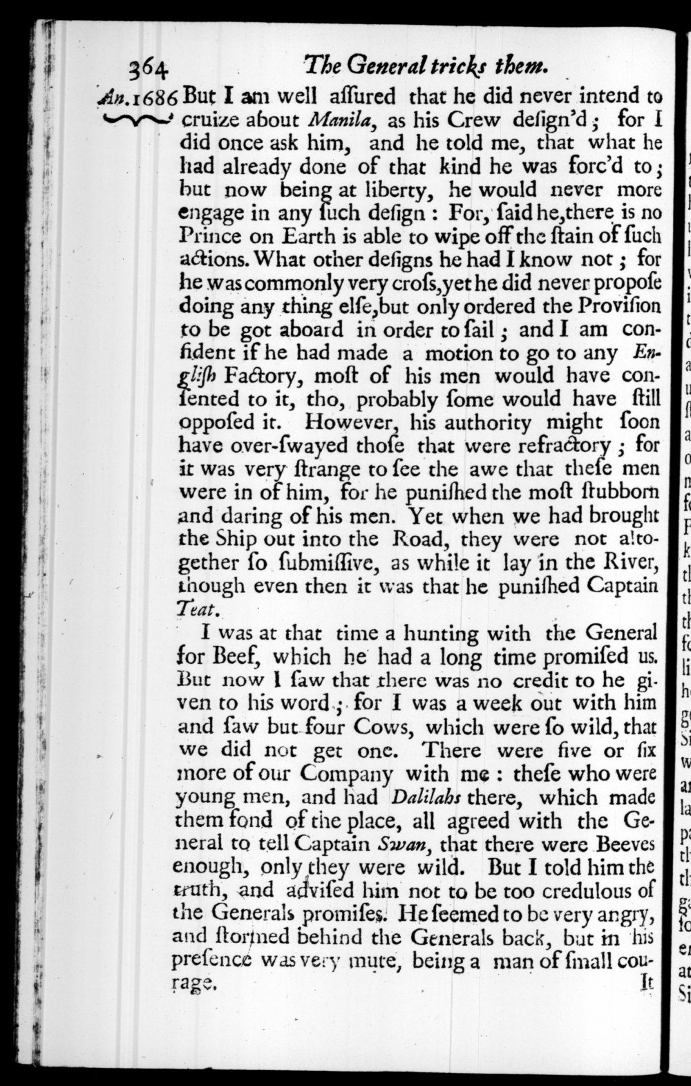 Page 364 screenshot of the book A New Voyage Round the World by William Dampier (1697 Edition).