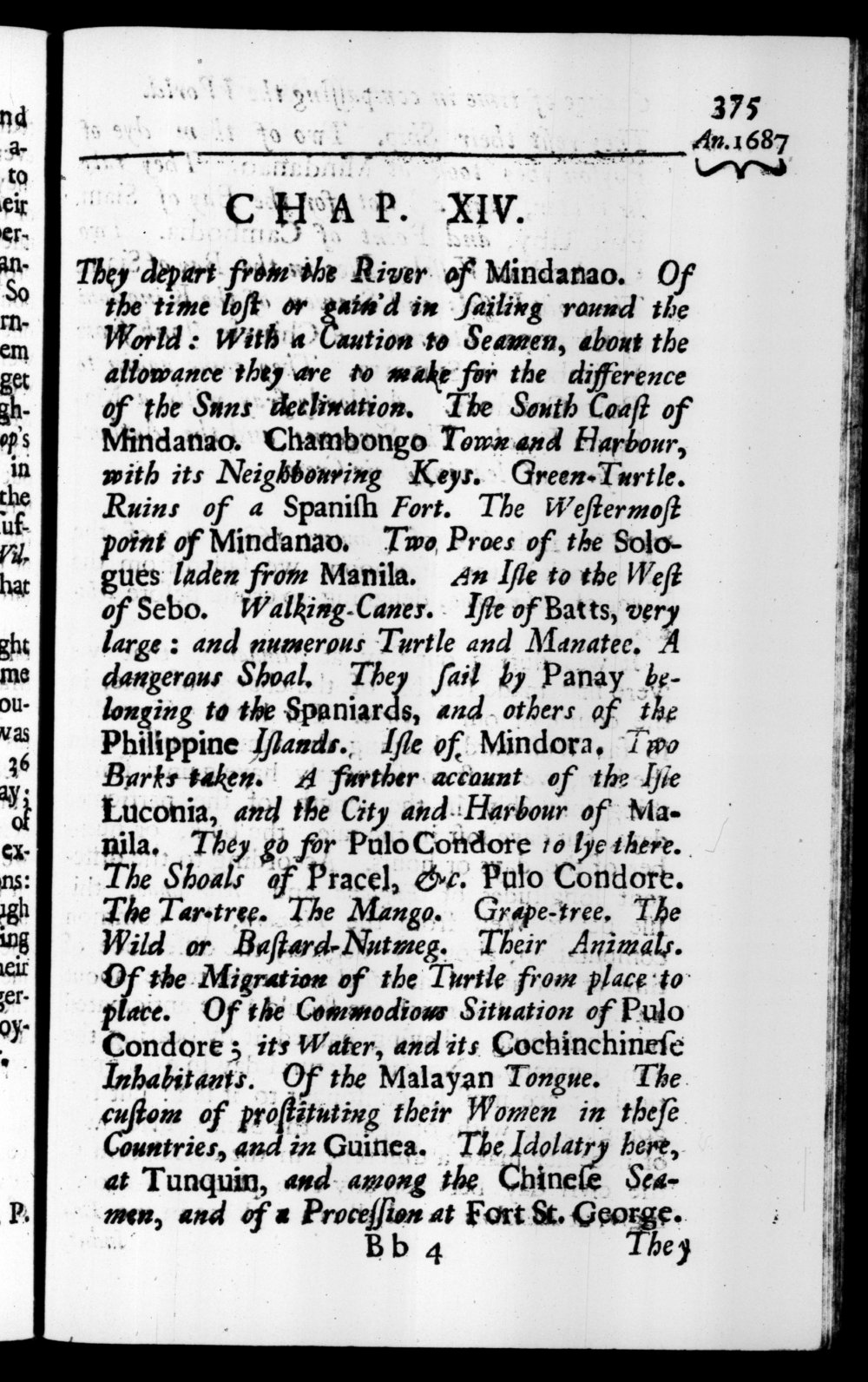 Page 375 screenshot of the book A New Voyage Round the World by William Dampier (1697 Edition).