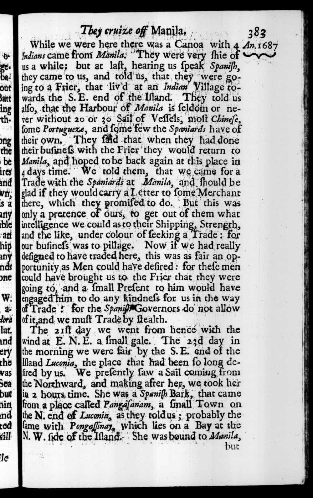 Page 383 screenshot of the book A New Voyage Round the World by William Dampier (1697 Edition).